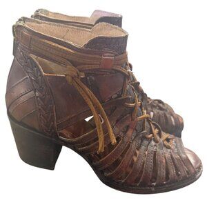 Freebird By Steven Wazee Leather Sandal Heel Booties Women's Size 8 Distressed